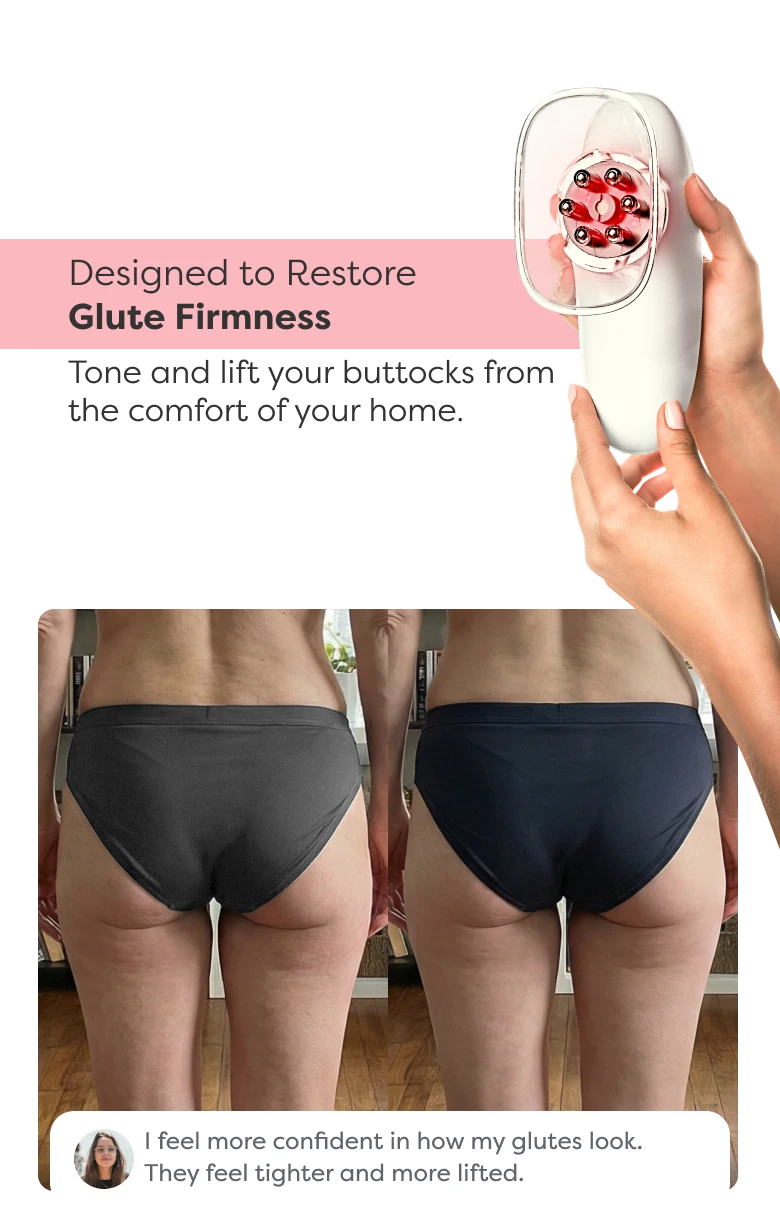 Before and after comparison showing visible improvement in glute contour and firmness after using Redu Sculpt.