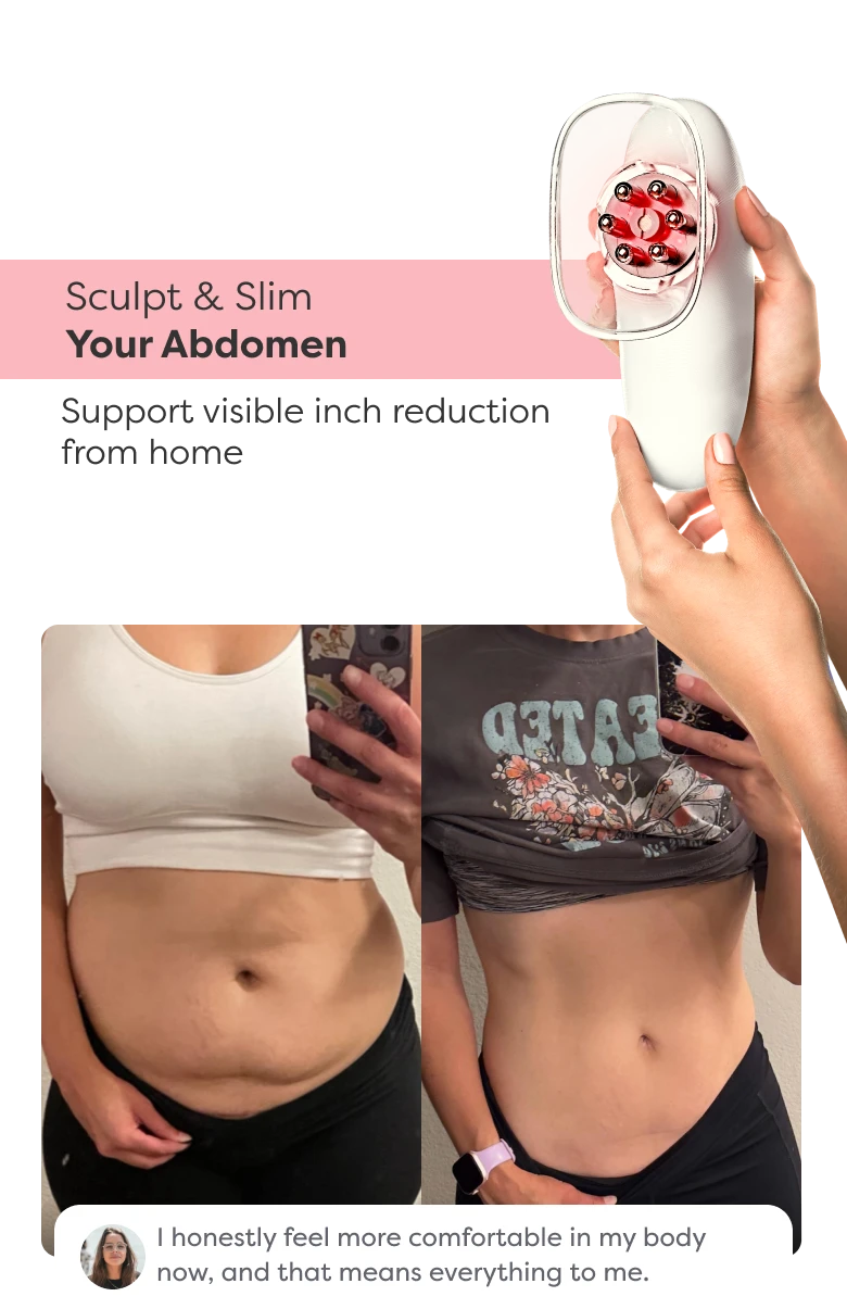 Before and after comparison showing visible improvement in abdominal contour and firmness after using Redu Sculpt.