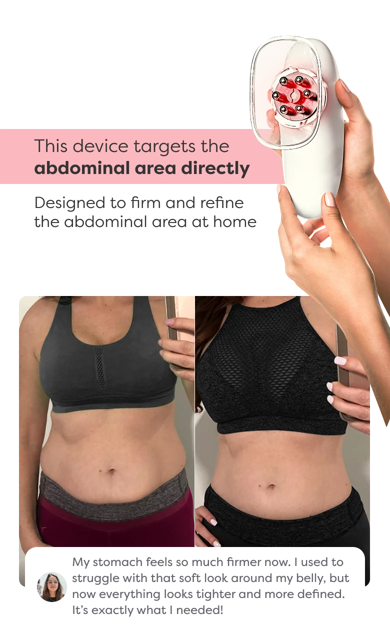 Before and after comparison showing visible improvement in abdominal contour and firmness after using Redu Sculpt.