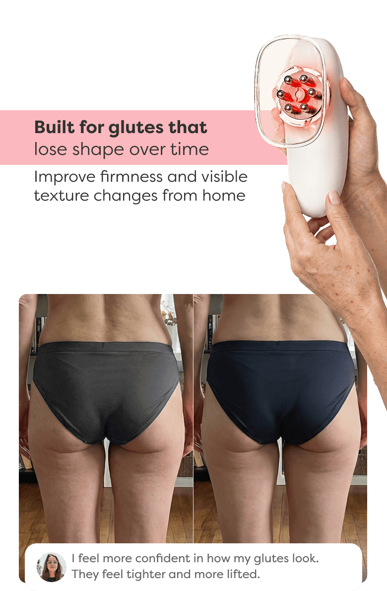 Before and after comparison showing visible improvement in glute contour and firmness after using Redu Sculpt.