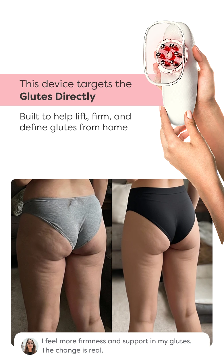 Before and after comparison showing visible improvement in glute contour and firmness after using Redu Sculpt.